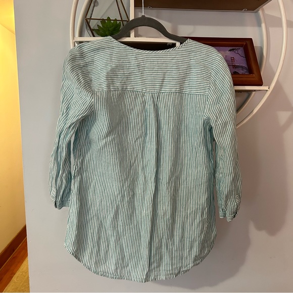 J.Jill Women's XS Extra Small Green Striped Long Sleeve Pullover Blouse Shirt - Picture 2 of 5